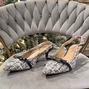 Elegant Tweed Slingback Flats with Bow